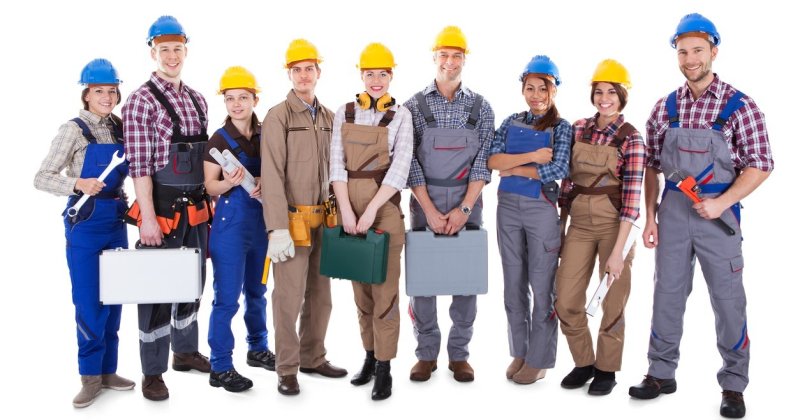 Large group of diverse workers polish subcontractors